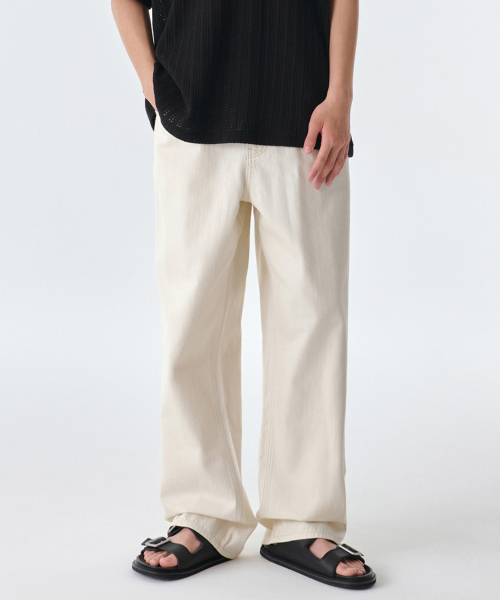 LINEN LIKE WIDE DENIM PANTS [CREAM]