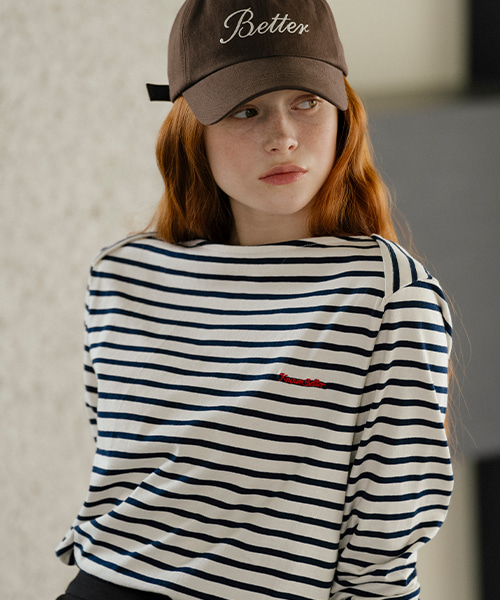 Stripe cover shoulder boat neck T-shirt_Ivory