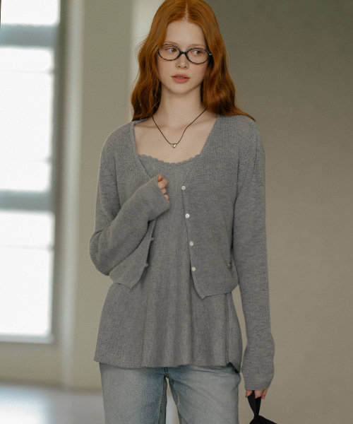 Romantic hachi knit sleeveless cardigan set_[4color]