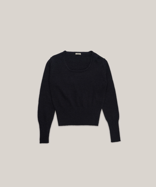 SQUARED NECK WOOL KNIT [ BLACK ]