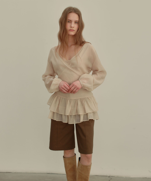 FRILL BLOUSE SET-UP [ BEIGE ]