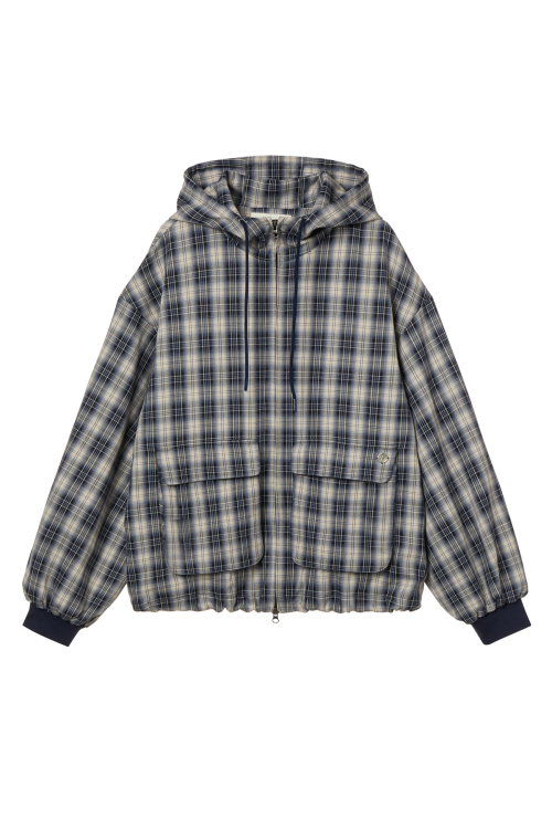 CHECK BOMBER JACKET IN NAVY