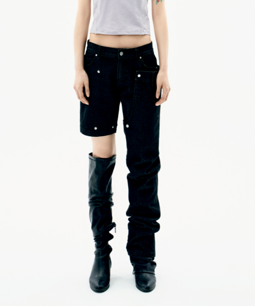 Detachable Button Denim Pants / Black