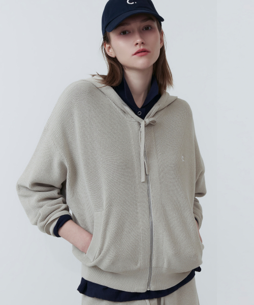[25SS clove] Knit Hoody Zip-up (Light Grey)