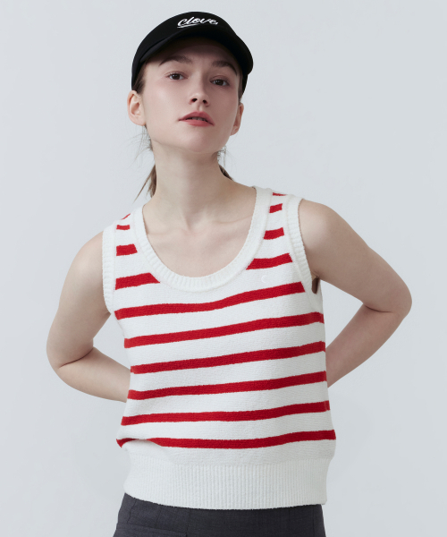 [25SS clove] Boucle Stripe Sleeveless Knit (Red)