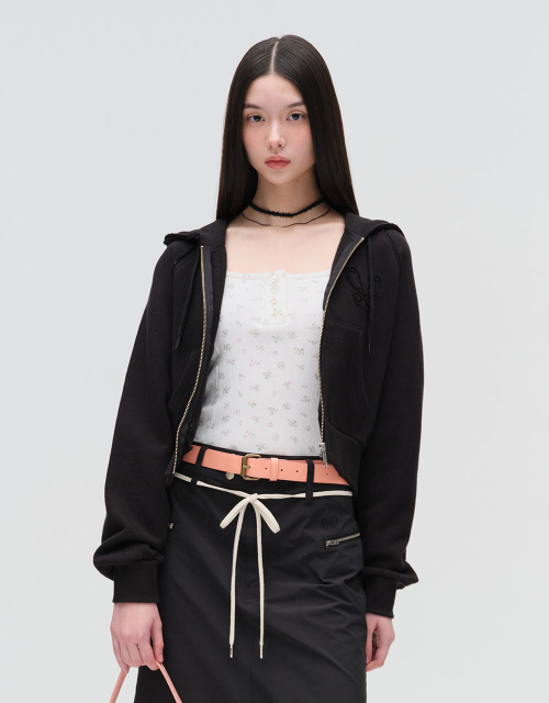 [MMW] CROP HOOD ZIP UP (EVERY BLACK)