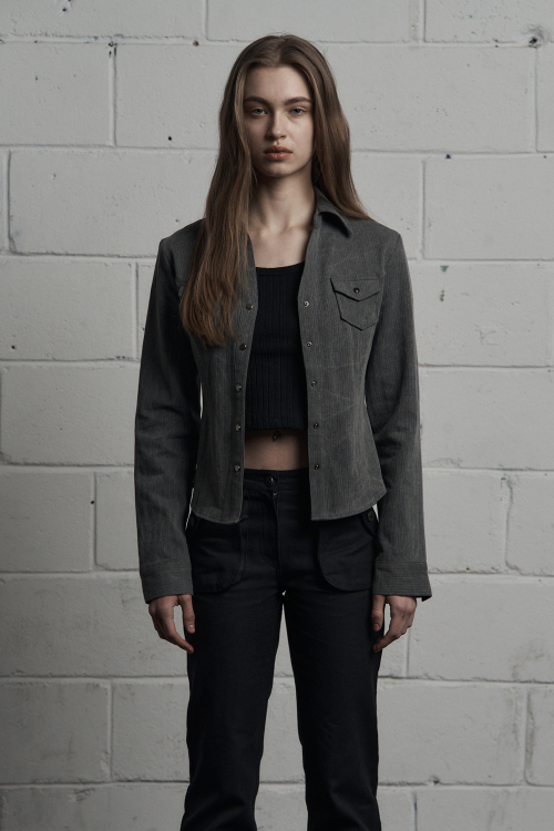 MUSINSA公式 | SYNERJYN POCKET V-NECK JACKET SHIRT CHARCOAL
