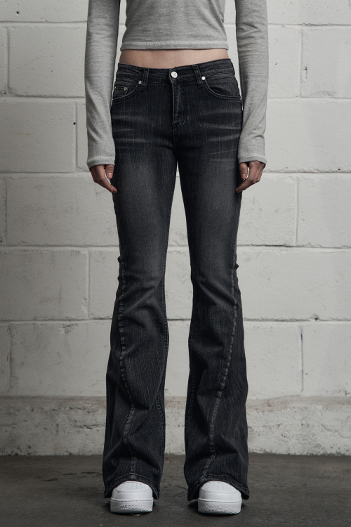 MUSINSA | SYNERJYN SLUB CAT WASHING DENIM PANTS BLACK