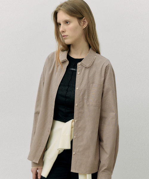 ROUND COLLAR CHECK SHIRT CAMEL