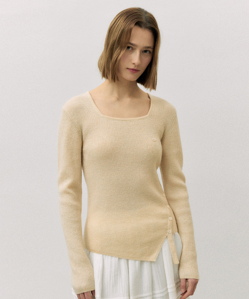 MOHAIR BLENDED BUTTON KNIT IVORY