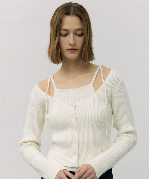 RIBBON SLEEVELESS CARDIGAN SET IVORY