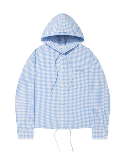 Женская рубашка в клетку seersucker с капюшоном Sky Blue
