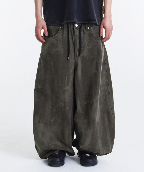 Printed balloon cotton pants (khaki)