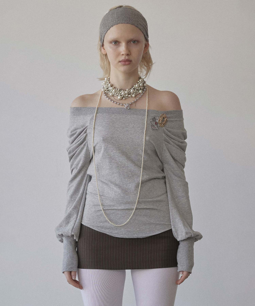 【SCULPTOR】Princess Off-Shoulder Tee Melange Gray MUSINSA | SCULPTOR Princess Off-Shoulder Tee Melange Gray