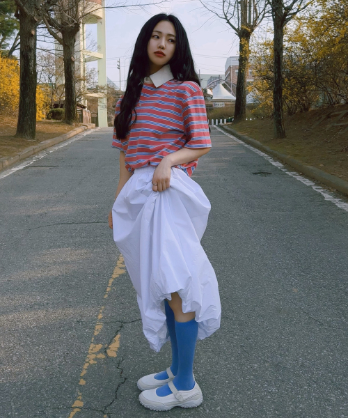 Multi Stripe Collar T Shirt_Skyblue Pink