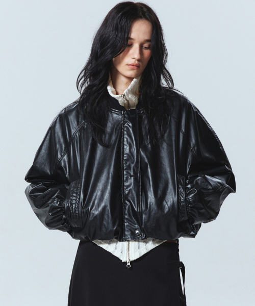 WRINKLE укороченный VARSITY кожа JUMPER_чёрный