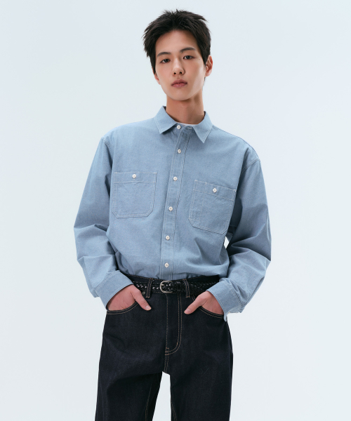 샴브레이 워크 셔츠 [라이트 블루]