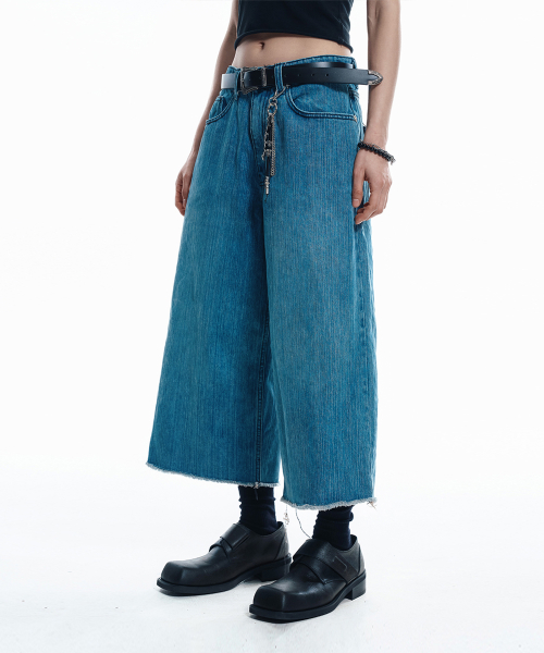 Укороченные джинсы капри с необработанным краем Medium Blue