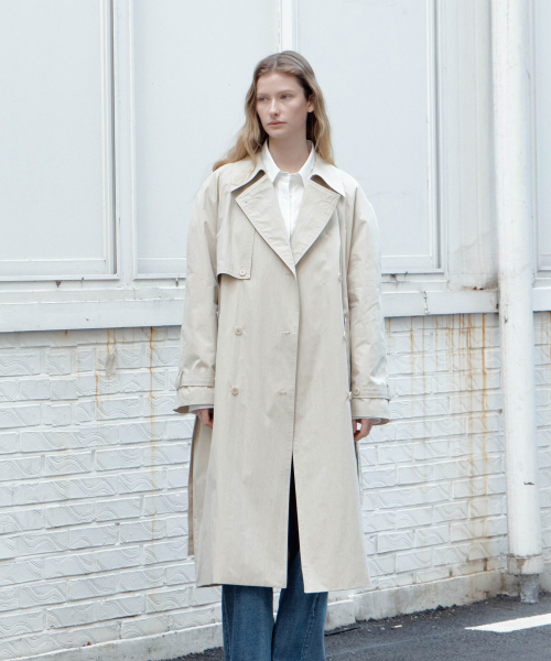 DOUBLE BUTTON TRENCH COAT (BEIGE)