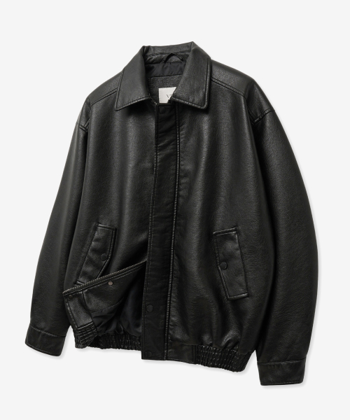 Оверсайз кожанка с вареным эффектом 8262 (BLACK)