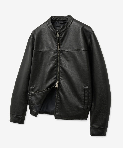 8251 Кожаная байкерская куртка с вошингом (BLACK)