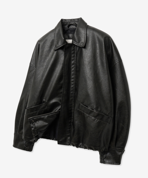 8249 Оверсайз кожаный блузон с вошингом (BLACK)