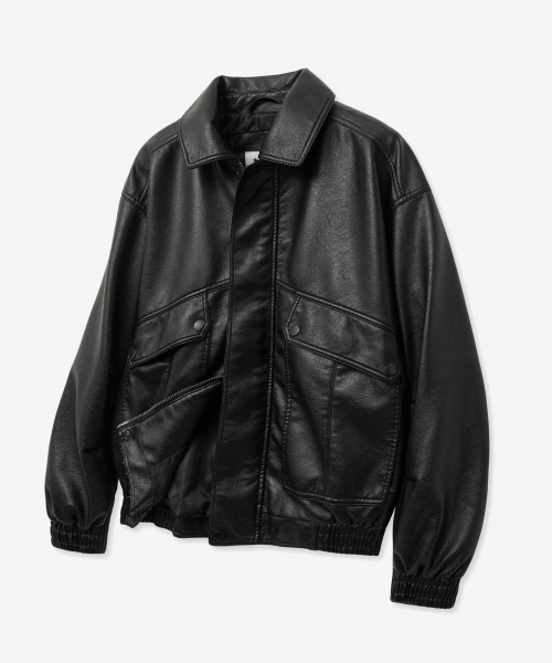 Потертый кожаный бомбер 8239 (BLACK)