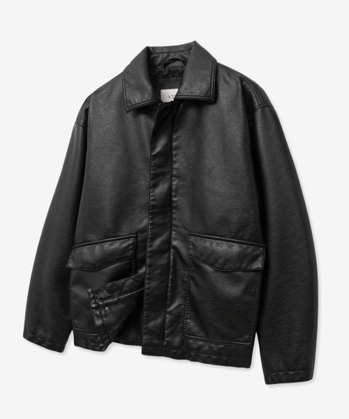 Оверсайз бомбер из вареной кожи 8237 (BLACK)