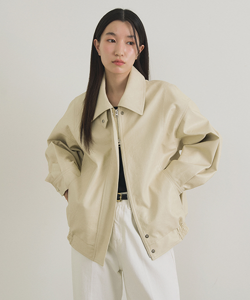 over fit leather blouson jacket-cream