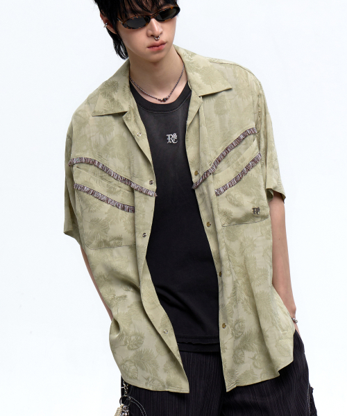 JACQUARD WESTERN HALF SHIRT - DUSTY GREEN