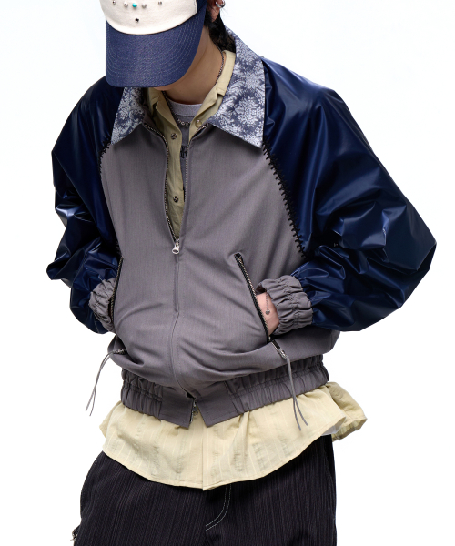 STITCHED RAGLAN BLOUSON - NAVY/GRAY