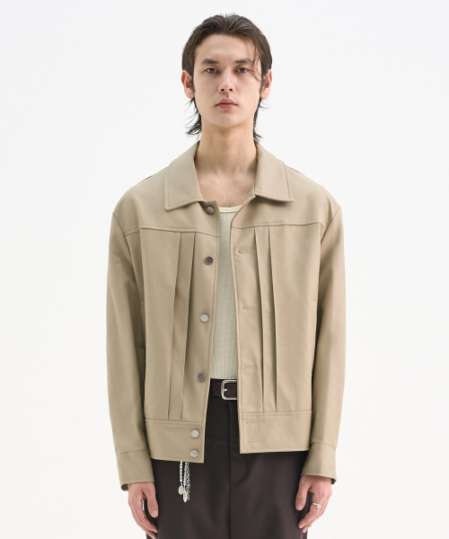 Pin Tuck кожаный трукер-жакет — Beige