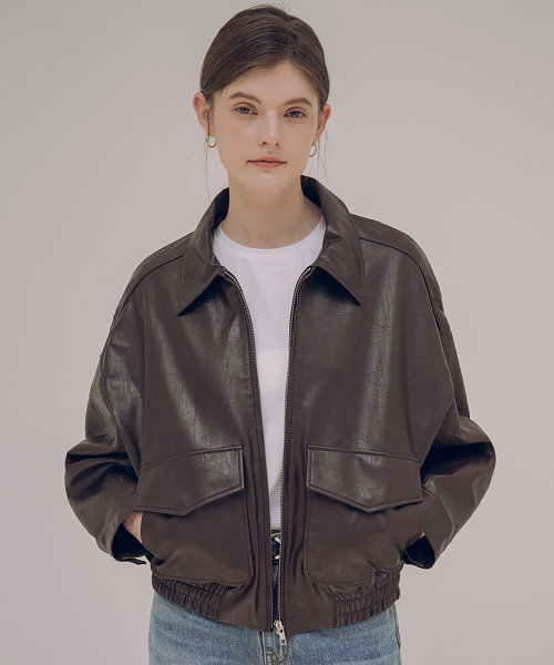 SIOT4045 fake leather bomber jacket_brown