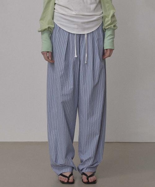 Bed To Go Pintuck Pants Blue Stripe