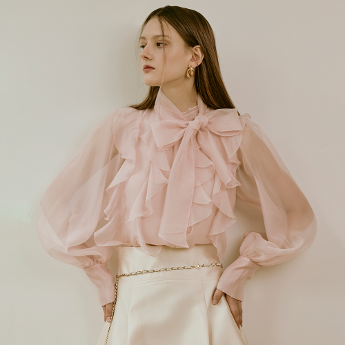 에스블랑(S BLANC) Claire / Sheer Ruffle Tie Blouse (2color) - 사이즈 & 후기 | 무신사