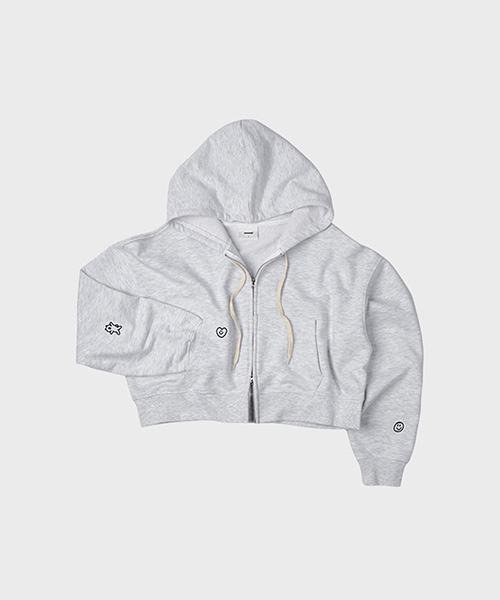 CROP 2WAY HOOD ZIP UP LOVE WHITE MELANGE