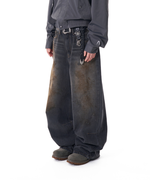 MUSINSA公式 | AAKAM Dirty Washed Denim Pants (Black)