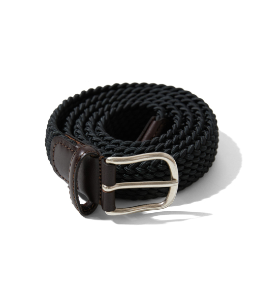 Peninsula Elastic Braided Leather Belt Charcoal
