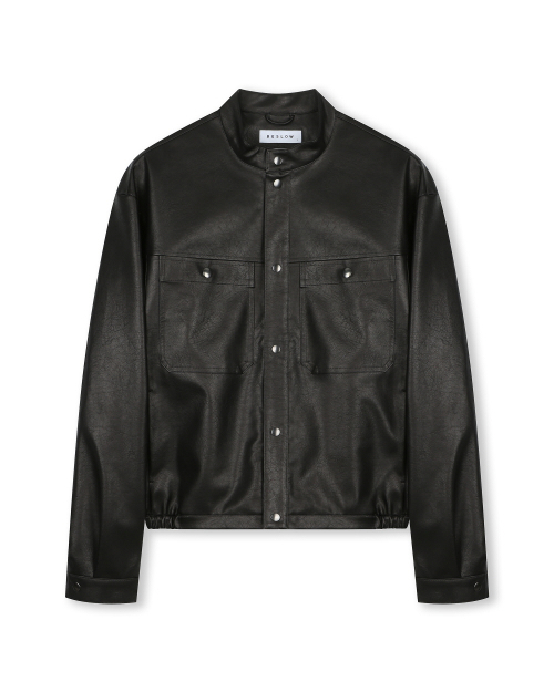 VEGAN LEATHER STAND COLLAR JACKET BLACK
