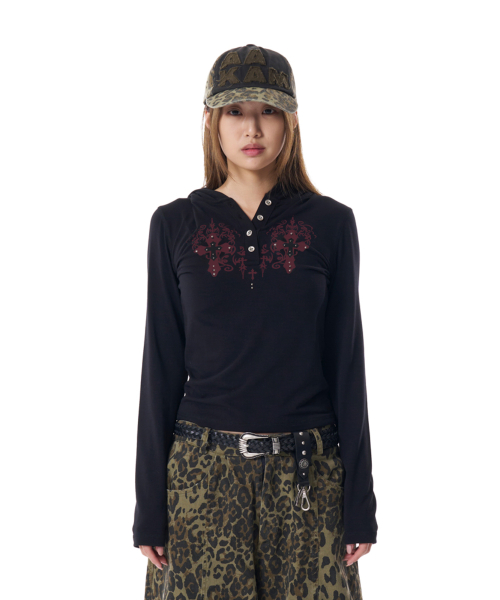 Studded CROS2 Hooded Long Sleeve (Black)
