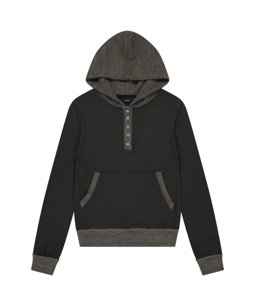 Contrast Logo Button Hoodie (Brown)