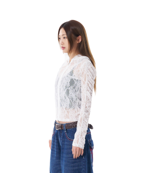 Laced Zip-Up Hoodie (White)