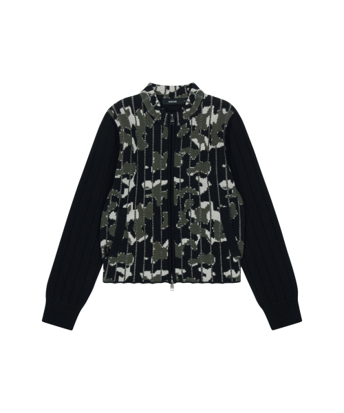 Camouflage Knit Zip-Up Cardigan (Khaki)