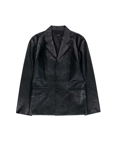 3-Button Leather Blazer (Black)