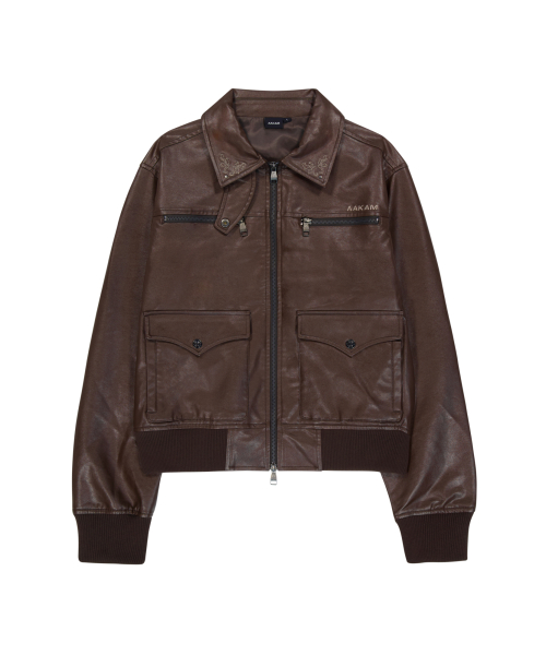 Western Collar Leather Jacket (Brown)