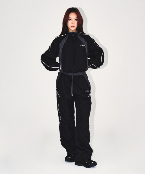W NYLON BLOCK STRING PANTS [BLACK]