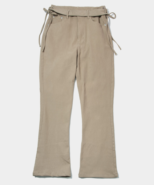 Расклешенные брюки из хлопка с ремнем и разрезами [BEIGE]