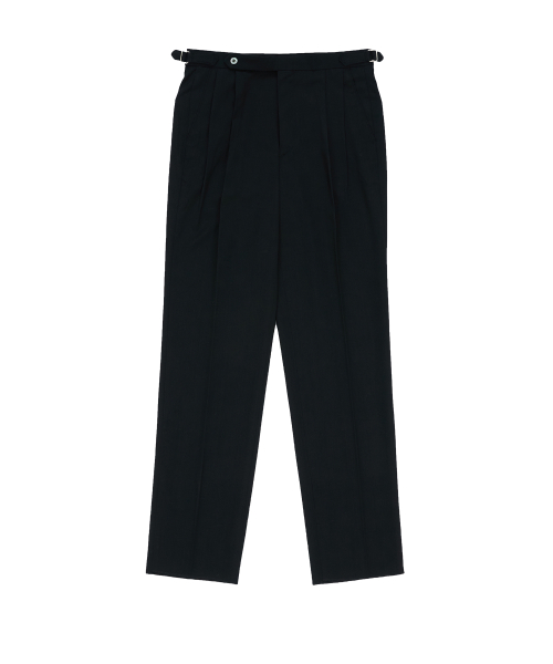 Wool adjust Double Pleat relaxed Trouser (Black)