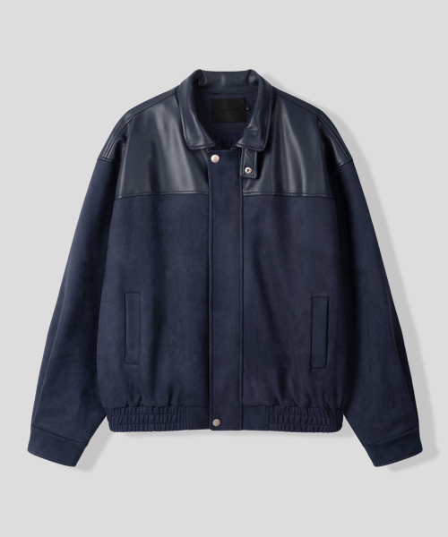 Куртка из веганской замши колор-блок [Navy]