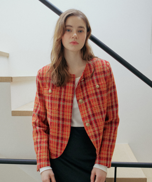 CHECK TWEED JACKET_RED